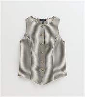 Women's Petite Black Striped Crew Neck Waistcoat New Look