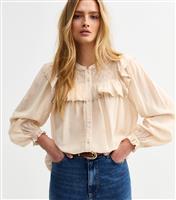 Women's Cream Floral Embroidered Frill Trim Blouse New Look