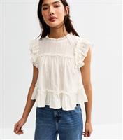 Women's White Ruffle Trimmed High Neck Top New Look