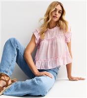 Women's Light Pink Ruffle Trimmed Semi Sheer Top New Look