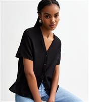 Women's Tall Black V-Neck Button Front Top New Look