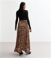 Women's Brown Leopard Print Satin Wrap Skirt Gini London New Look