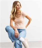 Women's Light Coral Scoop Neck Rib Jersey T-Shirt New Look