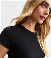 Women's Black Crew Neck Rib Jersey Top New Look