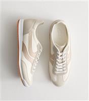 Women's White Faux Brushed Suede Panelled Trainers Vegan New Look