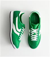 Women's Green Faux Brushed Suede Panelled Trainers Vegan New Look