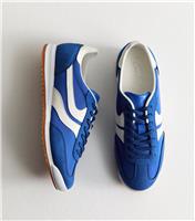 Women's Blue Faux Brushed Suede Panelled Trainers Vegan New Look