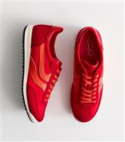 Women's Red Faux Brushed Suede Panelled Trainers Vegan New Look