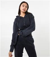 Women's Black Washed Cropped Hoodie Pink Vanilla New Look
