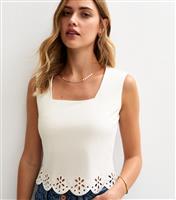 Women's White Embroidered Cut Out Hem Vest New Look