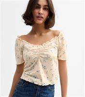 Women's White Floral Print Off The Shoulder Top New Look