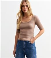 Women's Mink Scoop Neck Half Sleeve Rib Jersey Top New Look