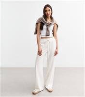 Women's White Linen Blend Drawstring Waist Trousers New Look