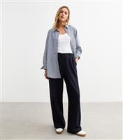 Women's Navy Linen Blend Drawstring Waist Trousers New Look