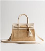 Stone Woven Raffia Tote Bag New Look
