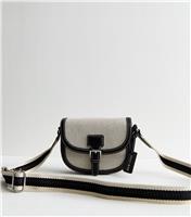 Black Faux Leather Canvas Saddle Crossbody Bag New Look