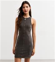 Women's Black Jersey Acid Wash Racer Mini Dress New Look