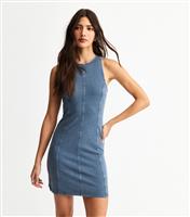 Women's Blue Jersey Acid Wash Racer Mini Dress New Look