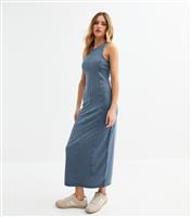 Women's Blue Denim Look Acid Wash Midi Dress New Look