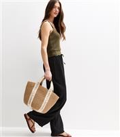 Women's Black Crinkled Wide Leg Trousers New Look