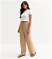 Women's Camel Crinkled Wide Leg Trousers New Look