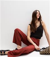 Women's Dark Red Crinkled Wide Leg Trousers New Look