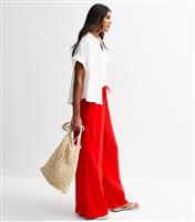 Women's Bright Red Textured Wide Leg Trousers New Look
