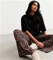 Women's Brown Textured Animal Print Wide Leg Trousers New Look