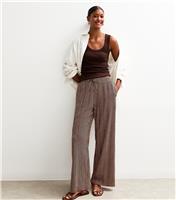 Women's Brown Striped Drawstring Waist Wide Leg Trousers New Look