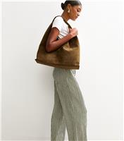 Women's Green Striped Drawstring Waist Wide Leg Trousers New Look