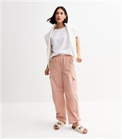 Women's Light Pink Crinkle Texture Shell Cargo Trousers New Look