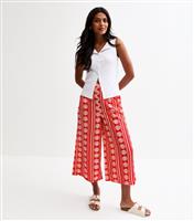 Women's Red Daisy Chain Print Wide Leg Cropped Trousers New Look