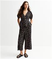 Women's Black Floral Print Cropped Trousers New Look