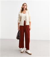 Women's Dark Red Plisse Pleat Cropped Trousers New Look