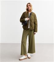 Women's Khaki Ribbed Cropped Trousers New Look