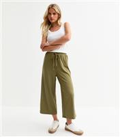 Women's Petite Khaki Ribbed Cropped Trousers New Look