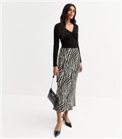 Women's Black Zebra Print Satin Bias Cut Midi Skirt School New Look