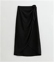 Women's Black Crinkled Sarong Midi Skirt New Look