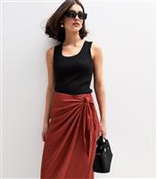 Women's Dark Red Crinkled Sarong Midi Skirt New Look