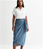 Women's Blue Crinkled Sarong Midi Skirt New Look