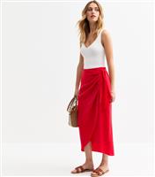 Women's Red Crinkled Sarong Midi Skirt New Look