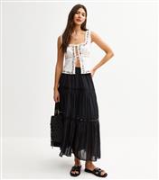 Women's Black Lace Insert Chiffon Midi Skirt New Look