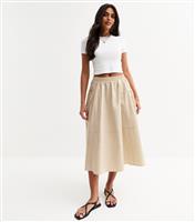 Women's Camel Double Pocket Midi Skirt New Look