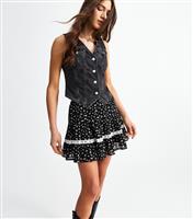 Women's Black Floral Print Tiered Mini Skirt New Look