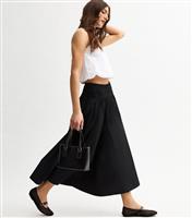 Women's Black Shirred Waist Poplin Midi Skirt New Look