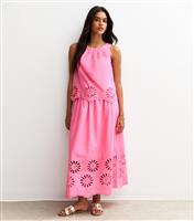 Women's Pink Embroidered Cutout Hem Midi Skirt New Look