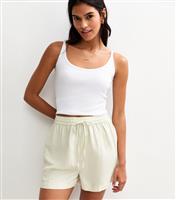 Women's Light Green Tie Waist Linen Blend Shorts New Look