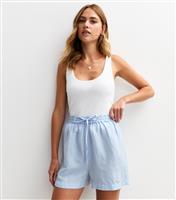 Women's Light Blue Tie Waist Linen Blend Shorts New Look