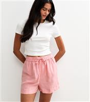 Women's Pink Tie Waist Linen Blend Shorts New Look