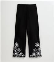 Women's Black Floral Embroidered Straight Leg Trousers New Look